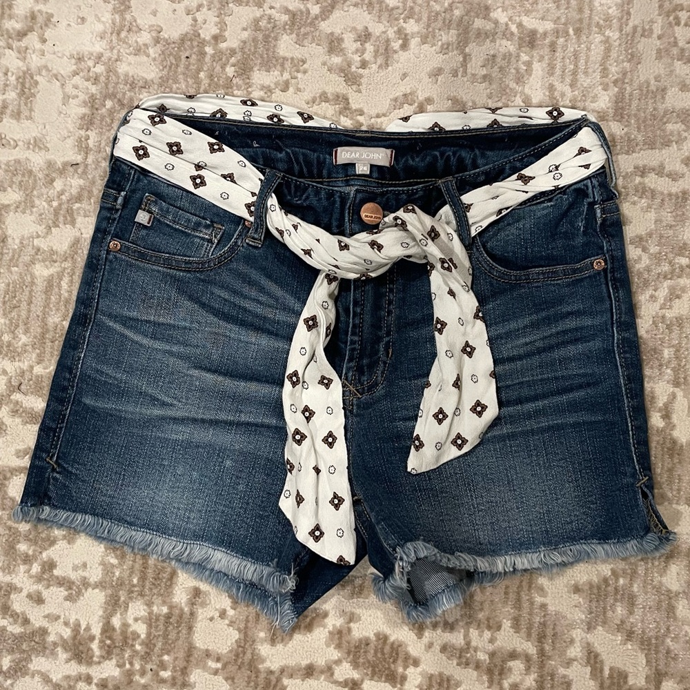 Dear John Dark Blue Jean Shorts with White Patterned Tie 26